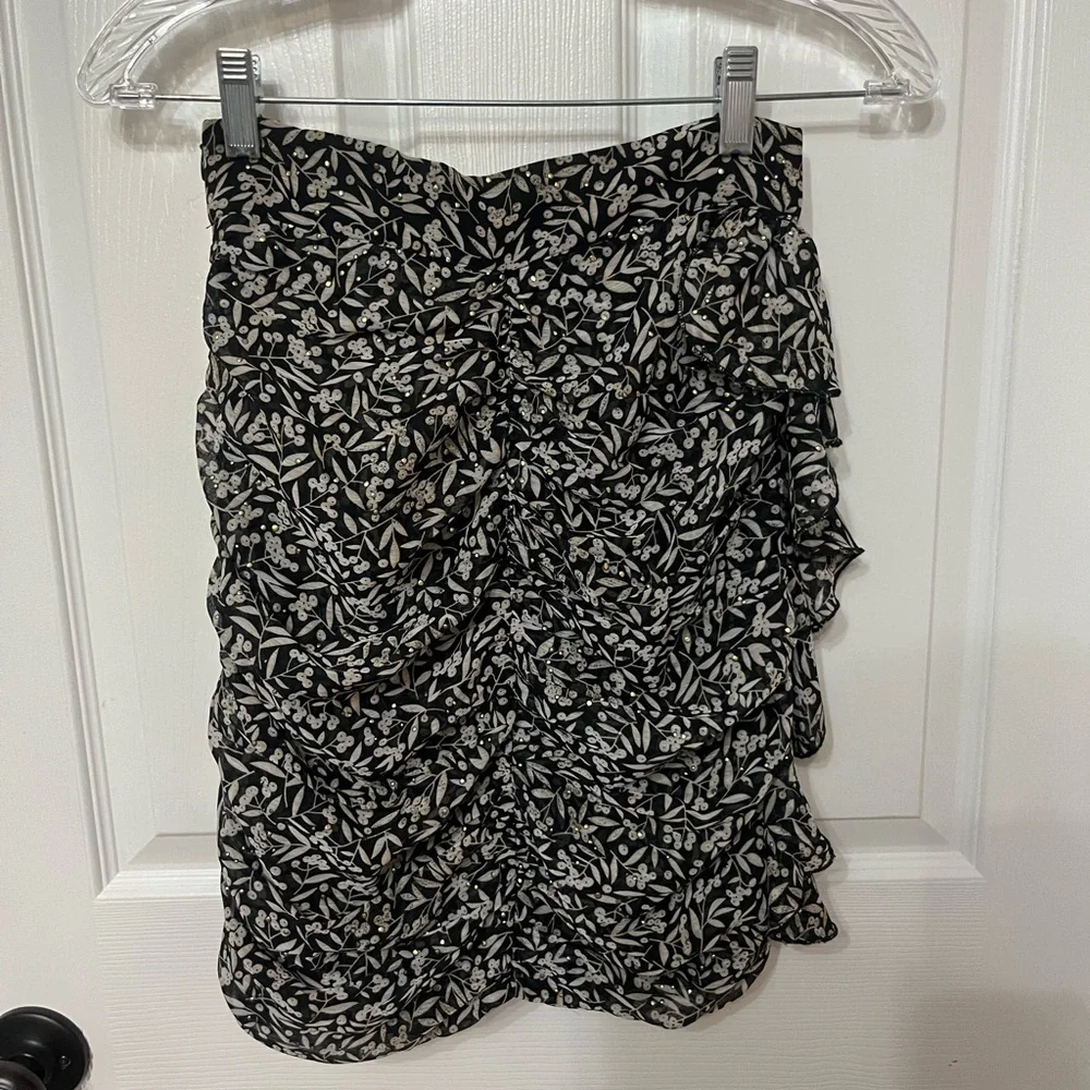 SABINA‎ MUSAYEV rima skirt in black/white floral print and gold studs XS